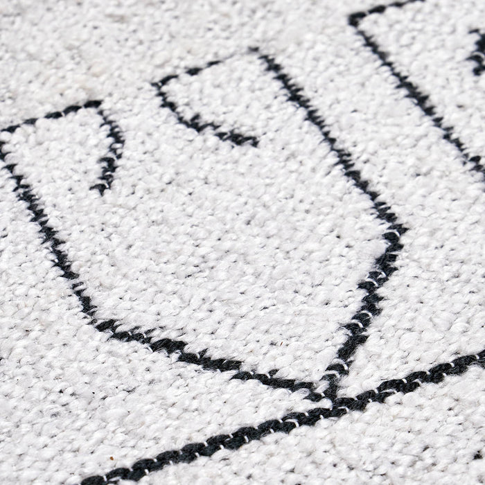 Indoor Outdoor White and Black Greek Key Design Rug
