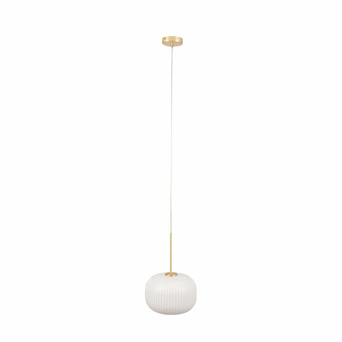 Ruma White Glass and Gold Ribbed Squoval Pendant | Lighting | Rūma