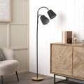Jaya Black and Natural Wood Two Head Floor Lamp