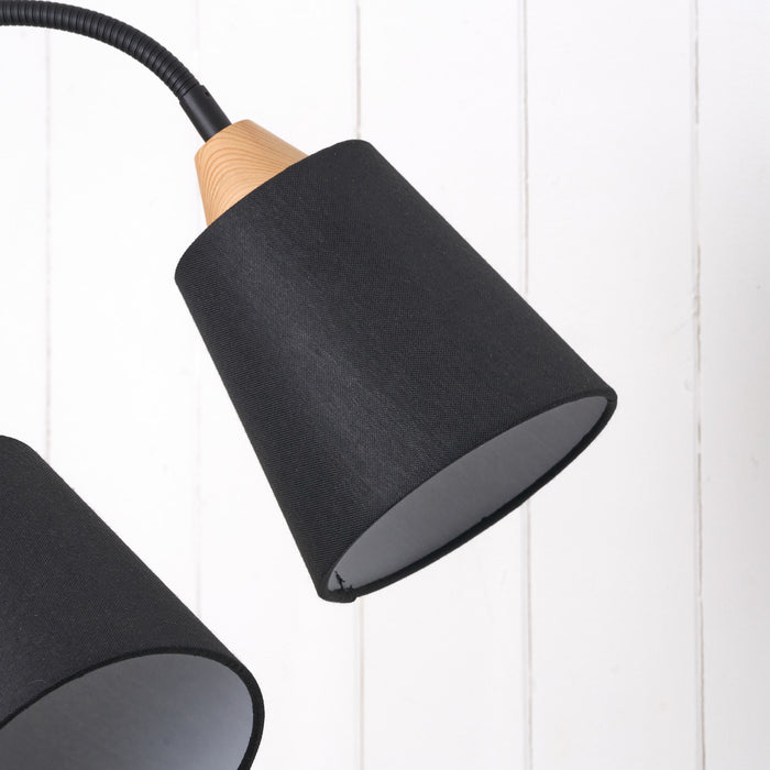 Jaya Black and Natural Wood Two Head Floor Lamp