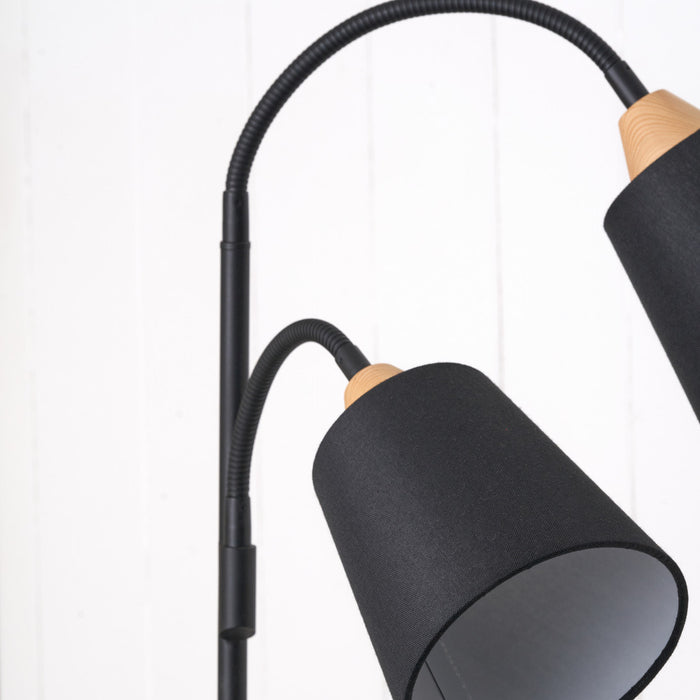 Jaya Black and Natural Wood Two Head Floor Lamp