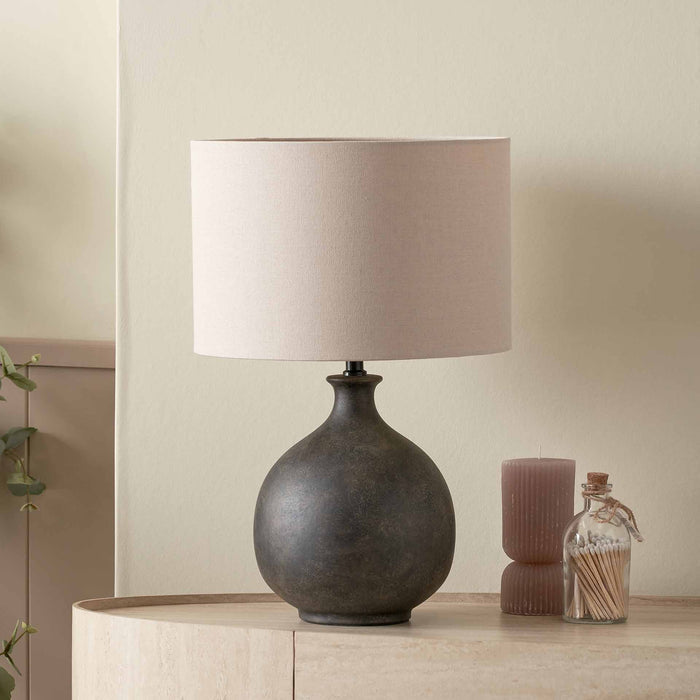 Jiro Matt Bronzed Ceramic Round Table Lamp