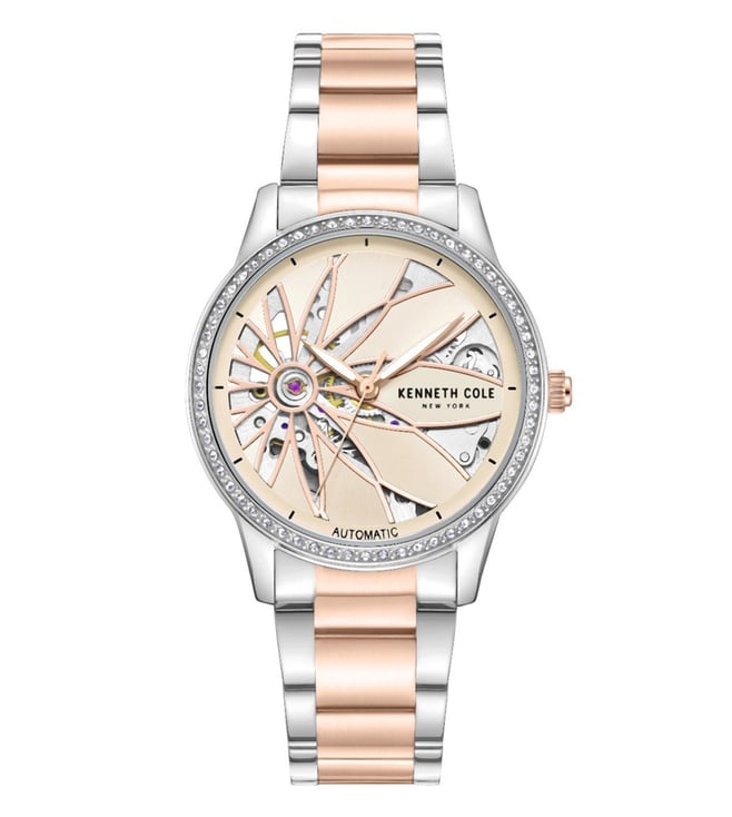 Kenneth Cole Automatic Rose Gold Dial Two Toned Stainless Steel Strap Women's Watch, KCWLL0060903LD