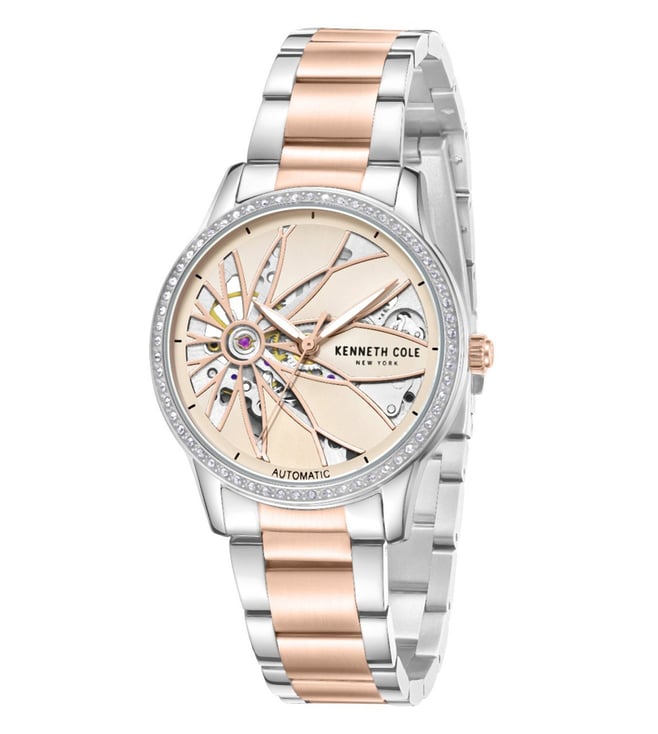 Kenneth Cole Automatic Rose Gold Dial Two Toned Stainless Steel Strap Women's Watch, KCWLL0060903LD
