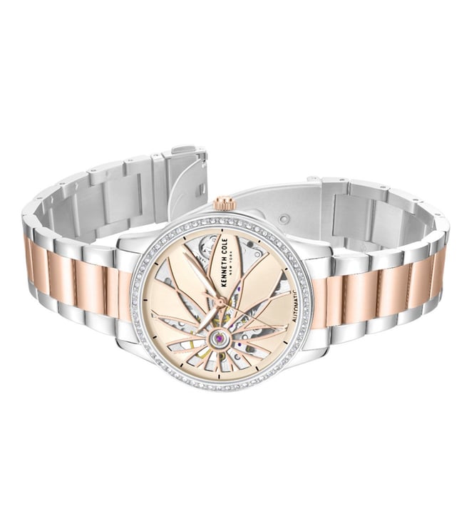 Kenneth Cole Automatic Rose Gold Dial Two Toned Stainless Steel Strap Women's Watch, KCWLL0060903LD