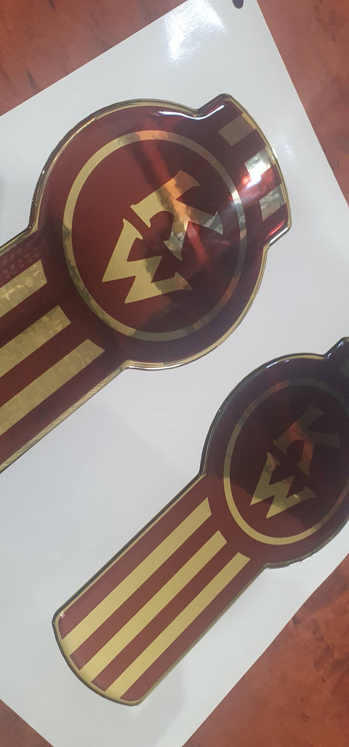 Kenworth 'Crooked' Logo dark red/gold epoxy domed decal