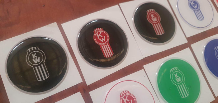 KENWORTH  'Smartwheel' steering wheel epoxy domed horn button 'skin' red/grey