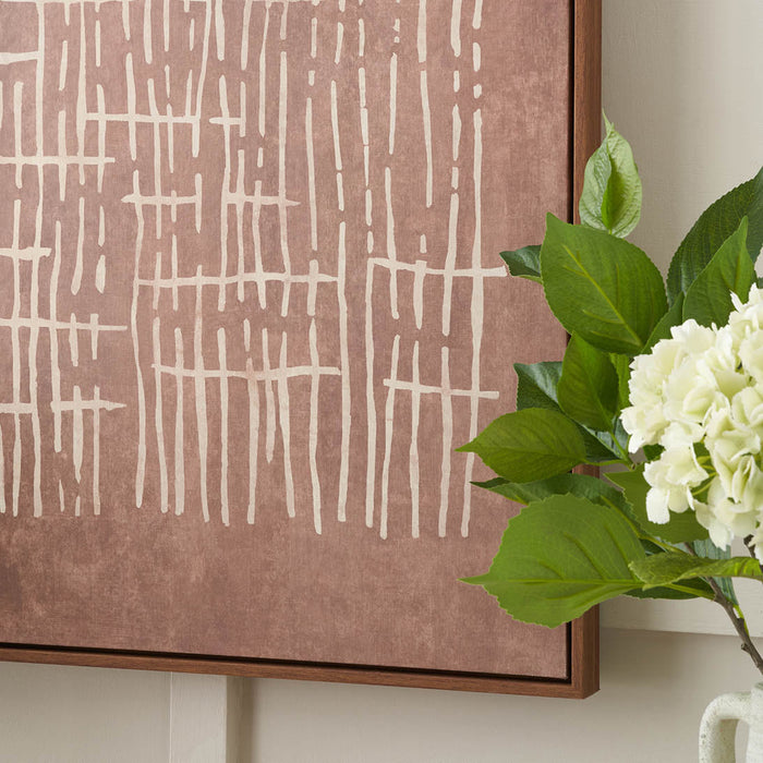 Linea Brown and Natural Abstract Linear Design Canvas with Oak Effect Frame