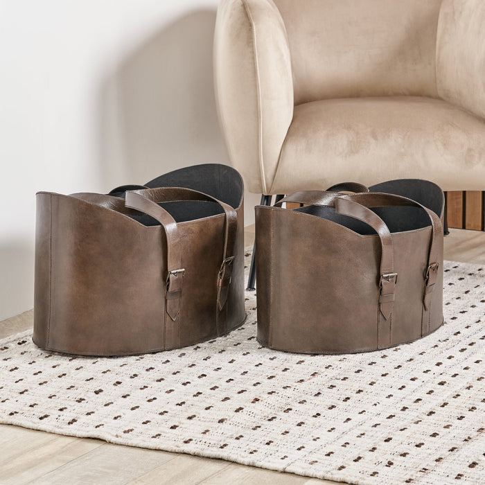 Luca Peppercorn Leather Handled Storage S/2