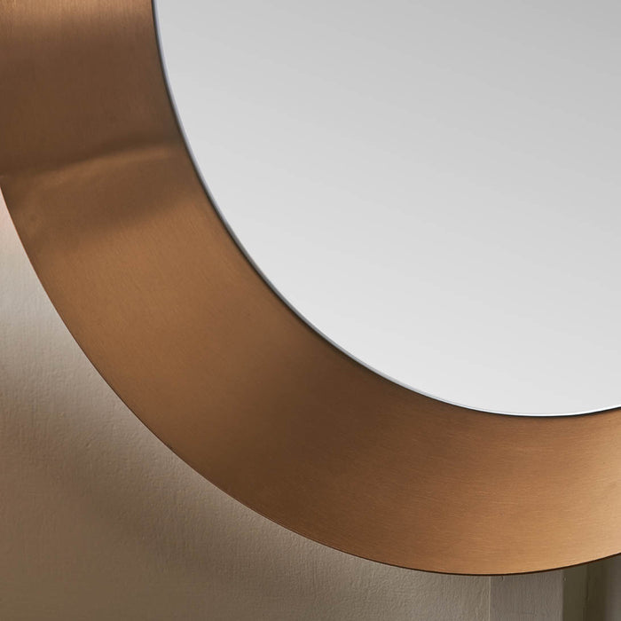 Mirra Burnished Gold Metal Angled Frame Round Mirror