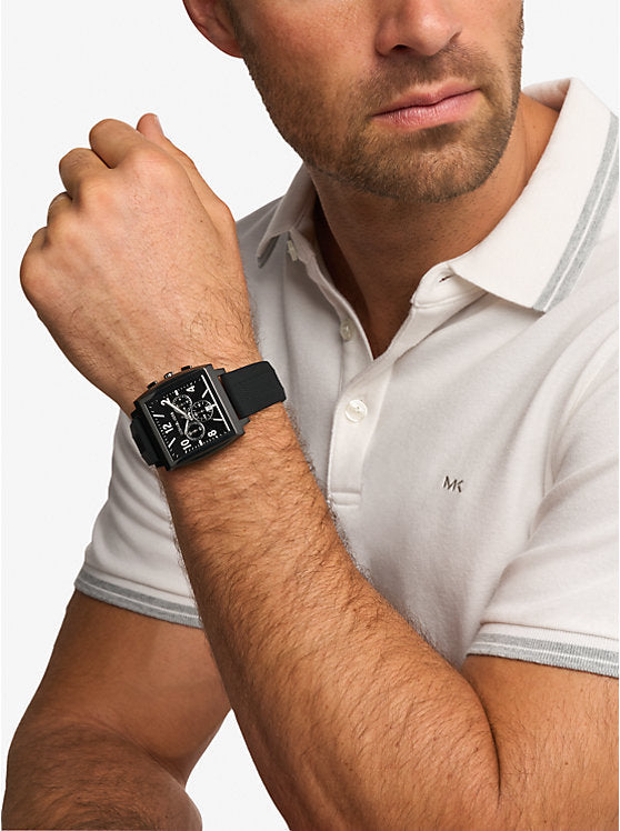 Michael Kors Oversized Rhys Black-Tone and Silicone Men's Watch, MK9233