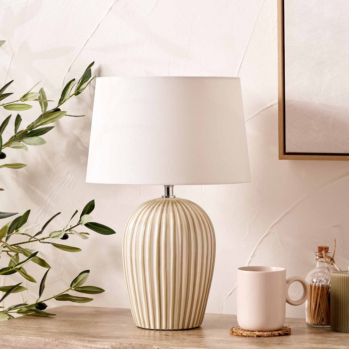 Palma Sage and White Stripe Ceramic Table Lamp