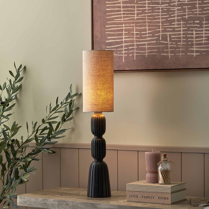 Palomina Black Ribbed Slim Wood Table Lamp