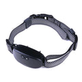 Rechargeable anti-bark collar featuring a black control unit and a breathable mesh strap, designed for comfort and function.
