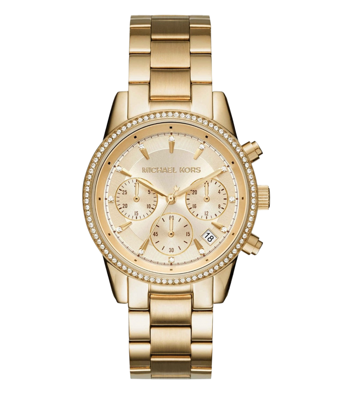 Michael Kors Quartz Gold Dial Chronograph Stainless Steel Women's Watch, MK6356