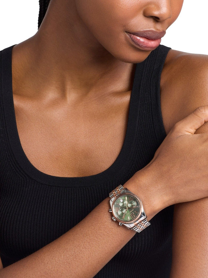 Michael Kors Quartz Green Dial Chronograph Stainless Steel Women's Watch, MK7610