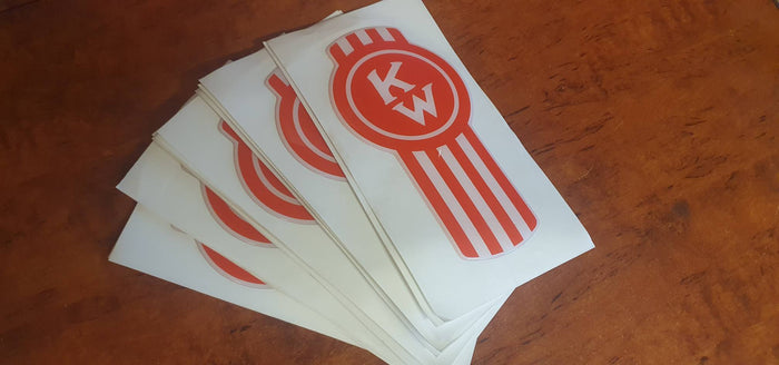 Red/white epoxy domed Kenworth 'Crooked' bug logo vinyl skins