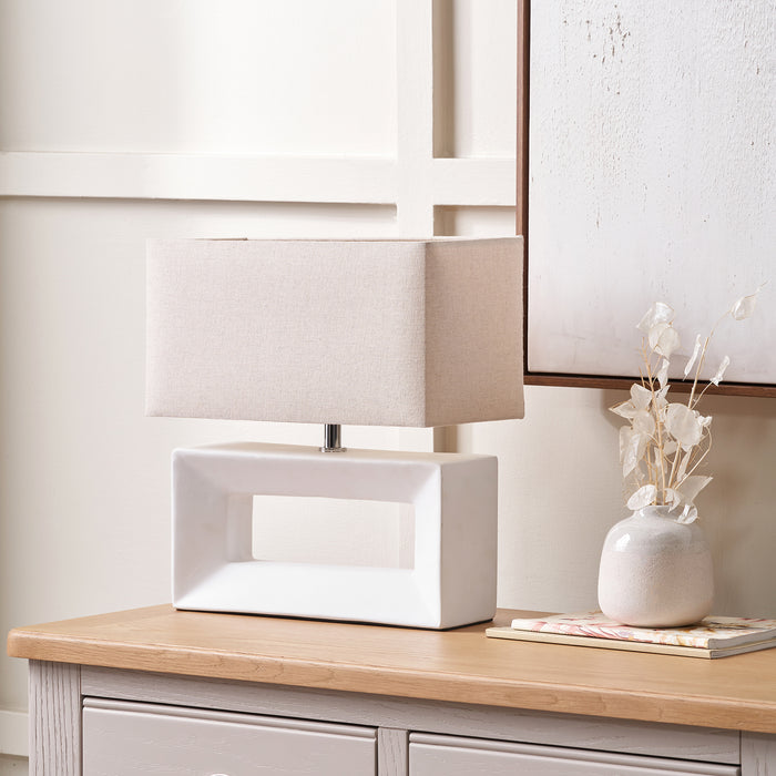 Renga White Rectangular Ceramic Table Lamp