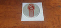 Round EPOXY DOMED DECALS 'Crooked KENWORTH Red on 'Chrome'