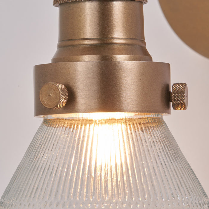 Sawyer Conical Ribbed Glass with Antique Brass Fitting Wall Light