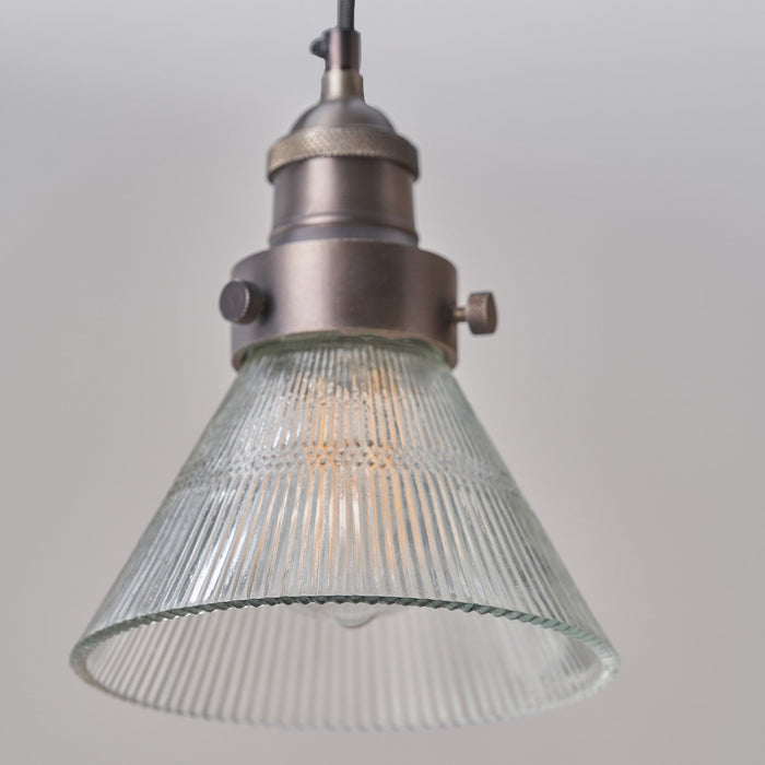 Sawyer Conical Ribbed Glass with Antique Bronze Fitting Elec Pendant