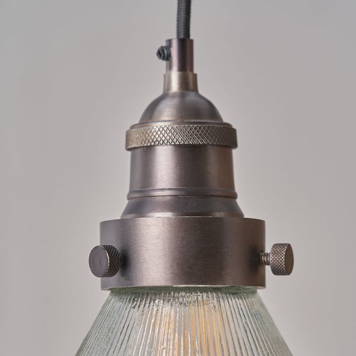 Sawyer Conical Ribbed Glass with Antique Bronze Fitting Elec Pendant