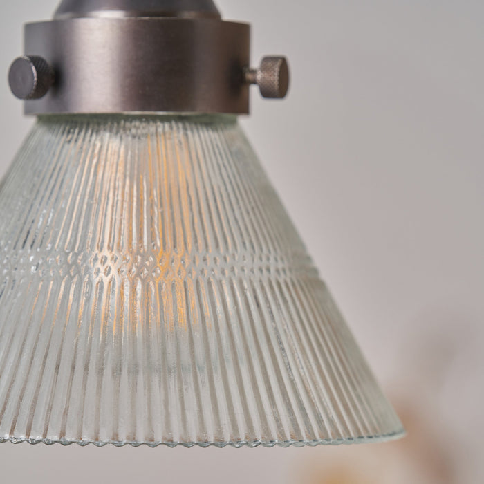 Sawyer Conical Ribbed Glass with Antique Bronze Fitting Elec Pendant