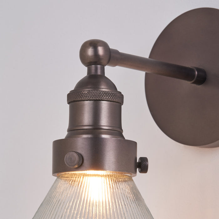 Sawyer Conical Ribbed Glass with Antique Bronze Fitting Wall Light