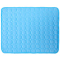 A light blue self-cooling pet mat with a textured circular pattern, designed for comfort and heat relief.