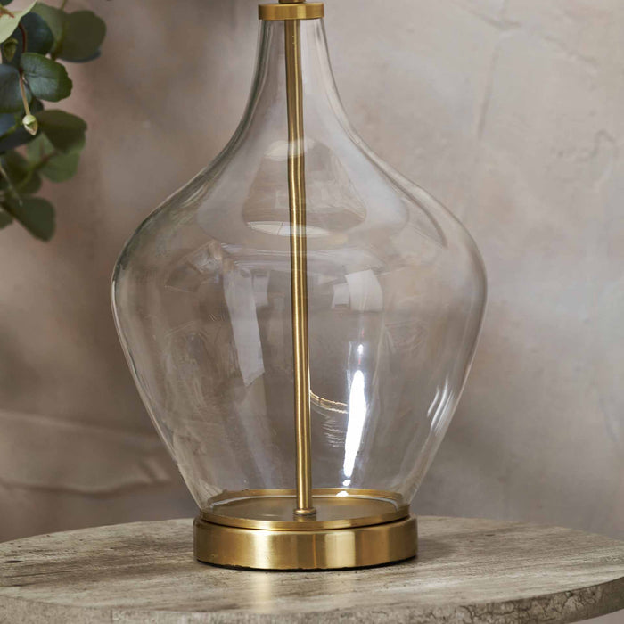 Sorrina Clear Glass and Champagne Gold Bottle Table Lamp