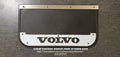 Stainless steel mudflap counterweights with 'VOLVO' cut outs