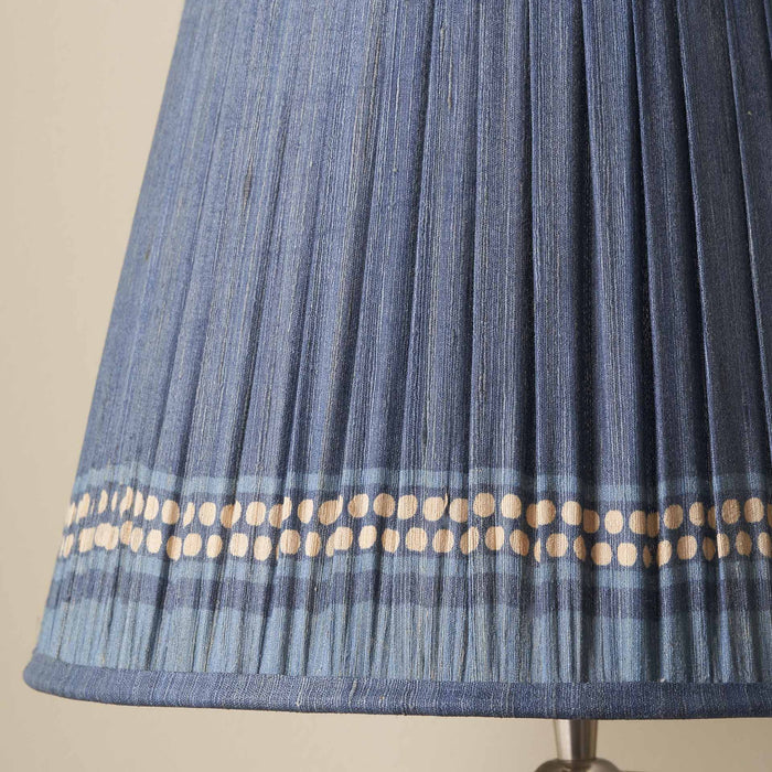 Tamala Denim Blue Silk Border Print Mushroom Pleat Tapered Lampshade
