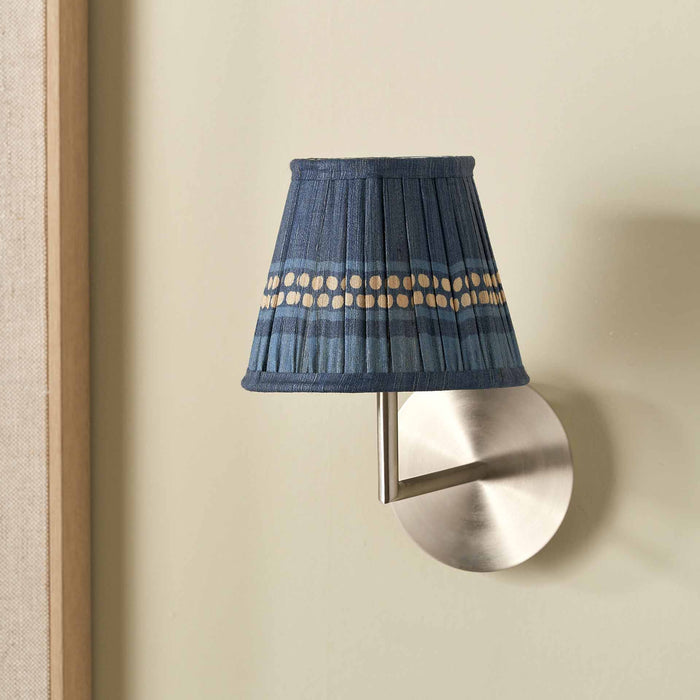 Tamala Denim Blue Silk Border Print Mushroom Pleat Tapered Lampshade