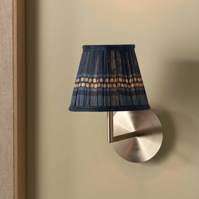 Tamala Denim Blue Silk Border Print Mushroom Pleat Tapered Lampshade