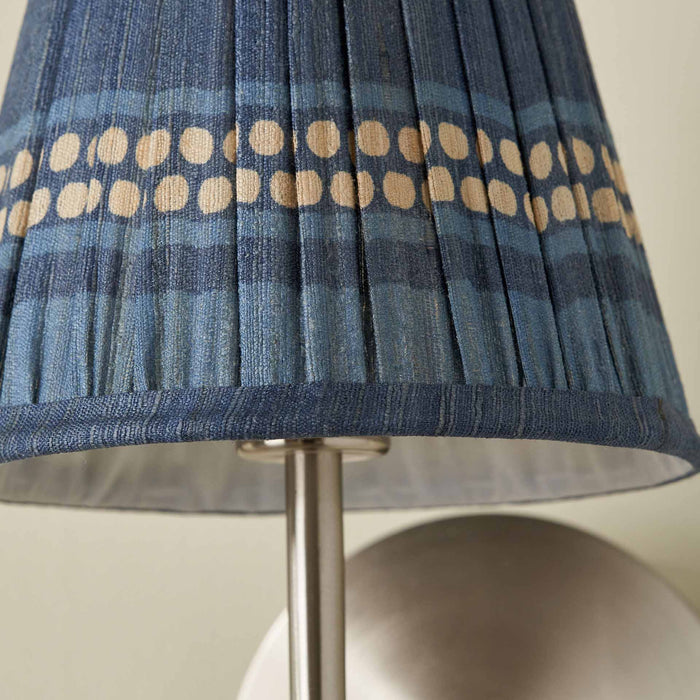 Tamala Denim Blue Silk Border Print Mushroom Pleat Tapered Lampshade