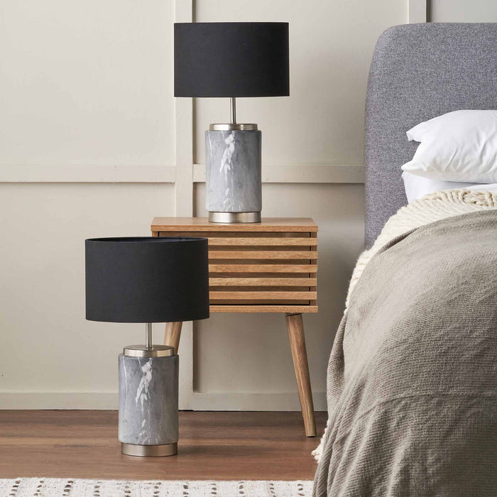 Tate Grey Marble Effect Ceramic Bedside Table Lamp Set Of 2