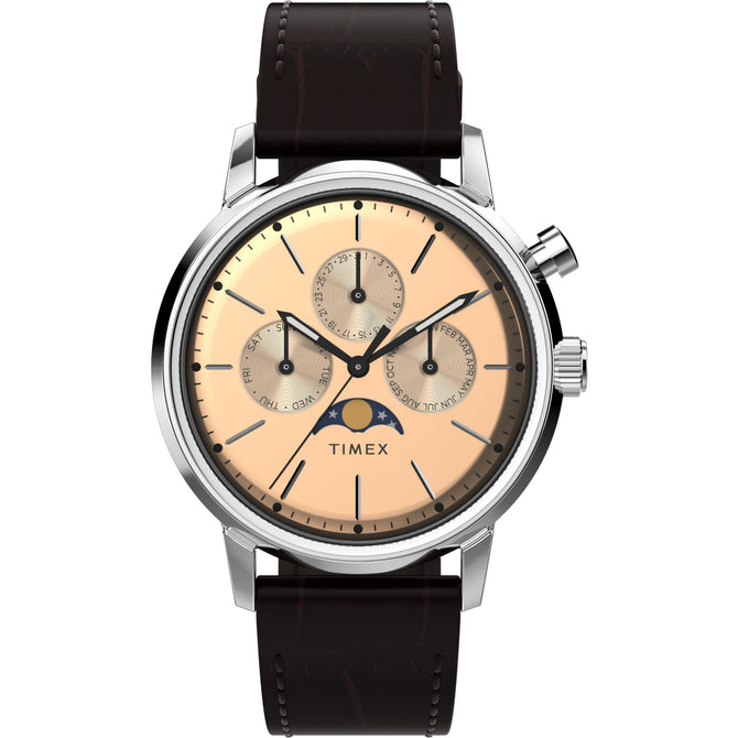 Timex Marlin Moon Phase 40mm Leather Strap Men's Watch, TW2W51100UJ