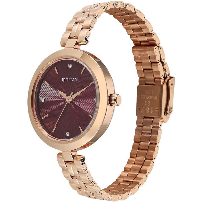 Titan Karishma Quartz Analog Pink Dial Rose Gold Stainless Steel Strap Women's Watch, 2969WM01