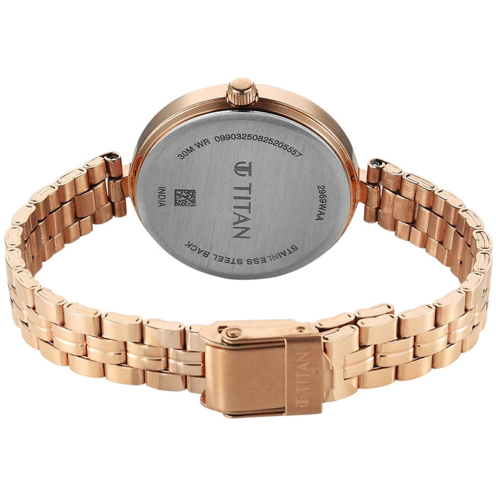 Titan Karishma Quartz Analog Pink Dial Rose Gold Stainless Steel Strap Women's Watch, 2969WM01
